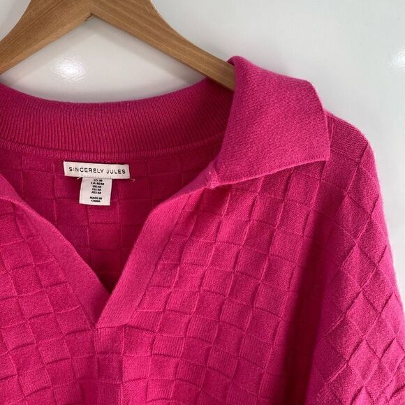 Sincerely Jules Women’s Pink Box Collared Knit Pullover Sweater Size Medium - Picture 2 of 6